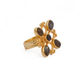 Labradorite Gemstones Ring Gold Plated Floral Design Statement Ring