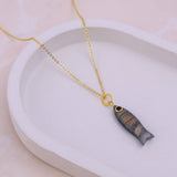 Labradorite Statement Fish Charm Necklace for Women, Sea Life Inspired Necklace 5287