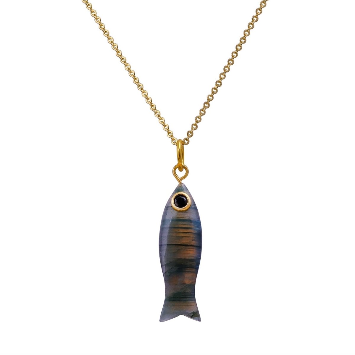 Labradorite Statement Fish Charm Necklace for Women, Sea Life Inspired Necklace 5287