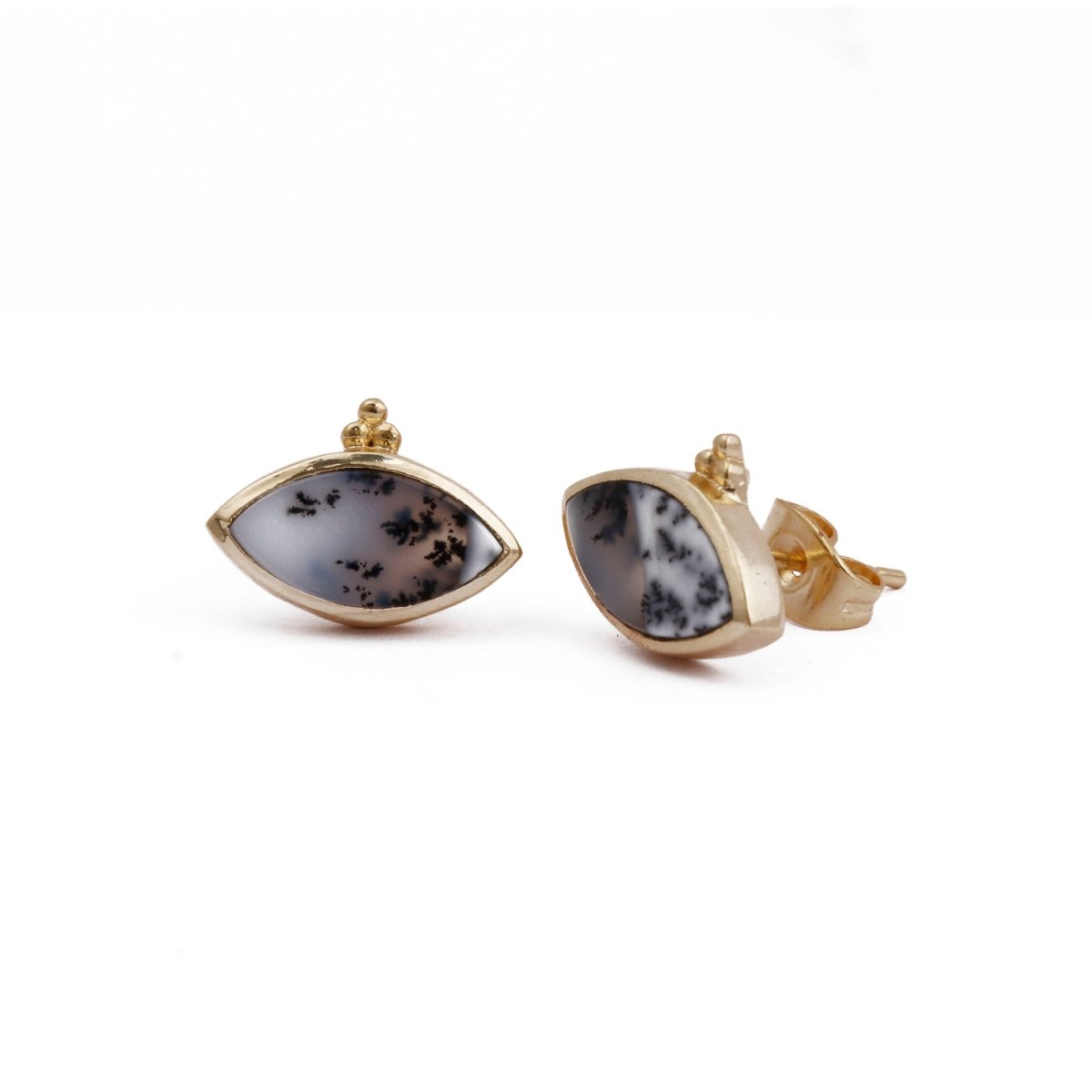Labradorite Stud Earring Gold Plated Marquise Shape Gemstone Earring Dendrite Opal