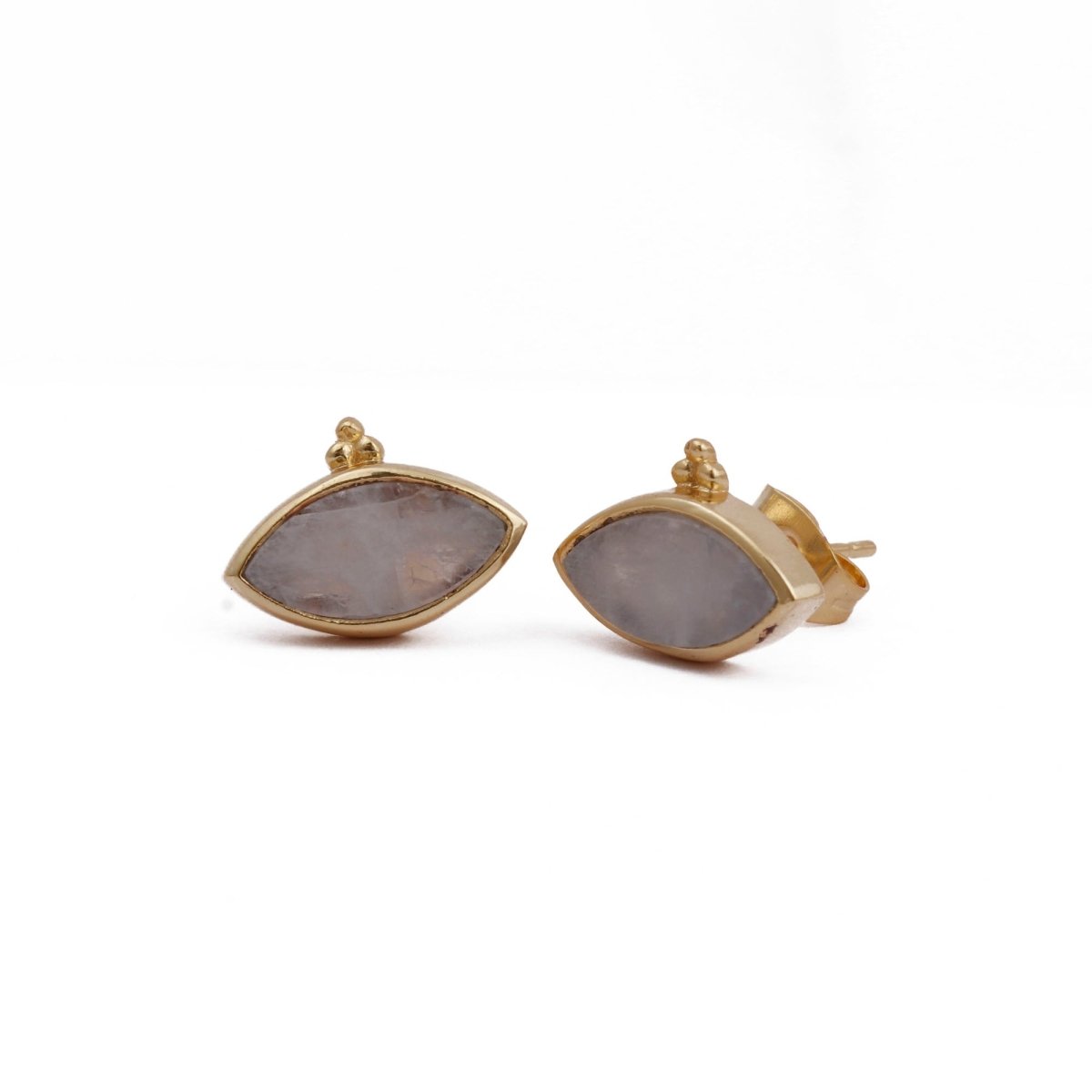 Labradorite Stud Earring Gold Plated Marquise Shape Gemstone Earring Rainbow Moonstone