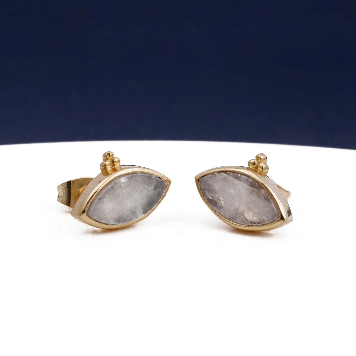 Labradorite Stud Earring Gold Plated Marquise Shape Gemstone Earring