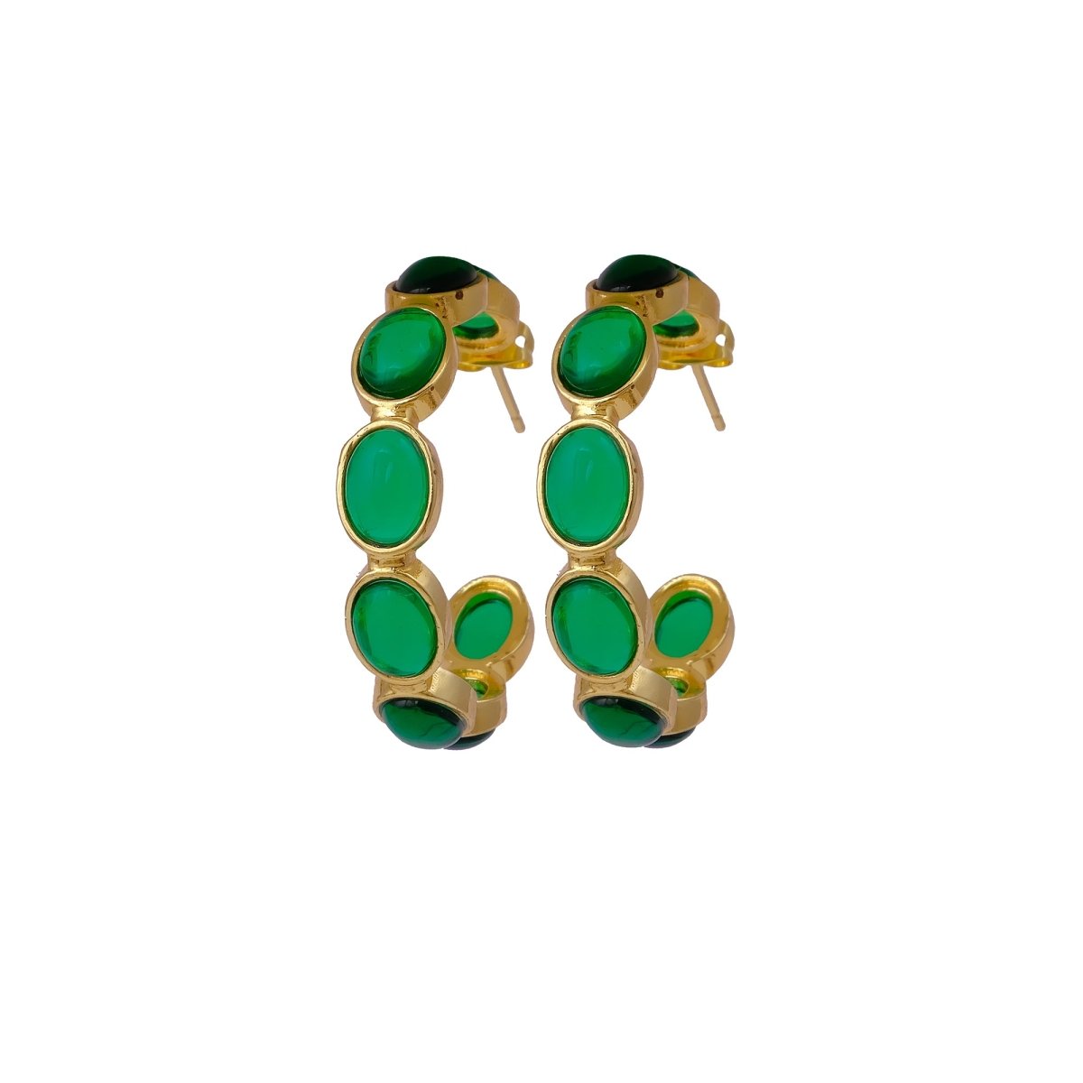 Lapis Lazuli Stud Hoop Earrings – Elegant Gold Minimalist Design CE - 1005