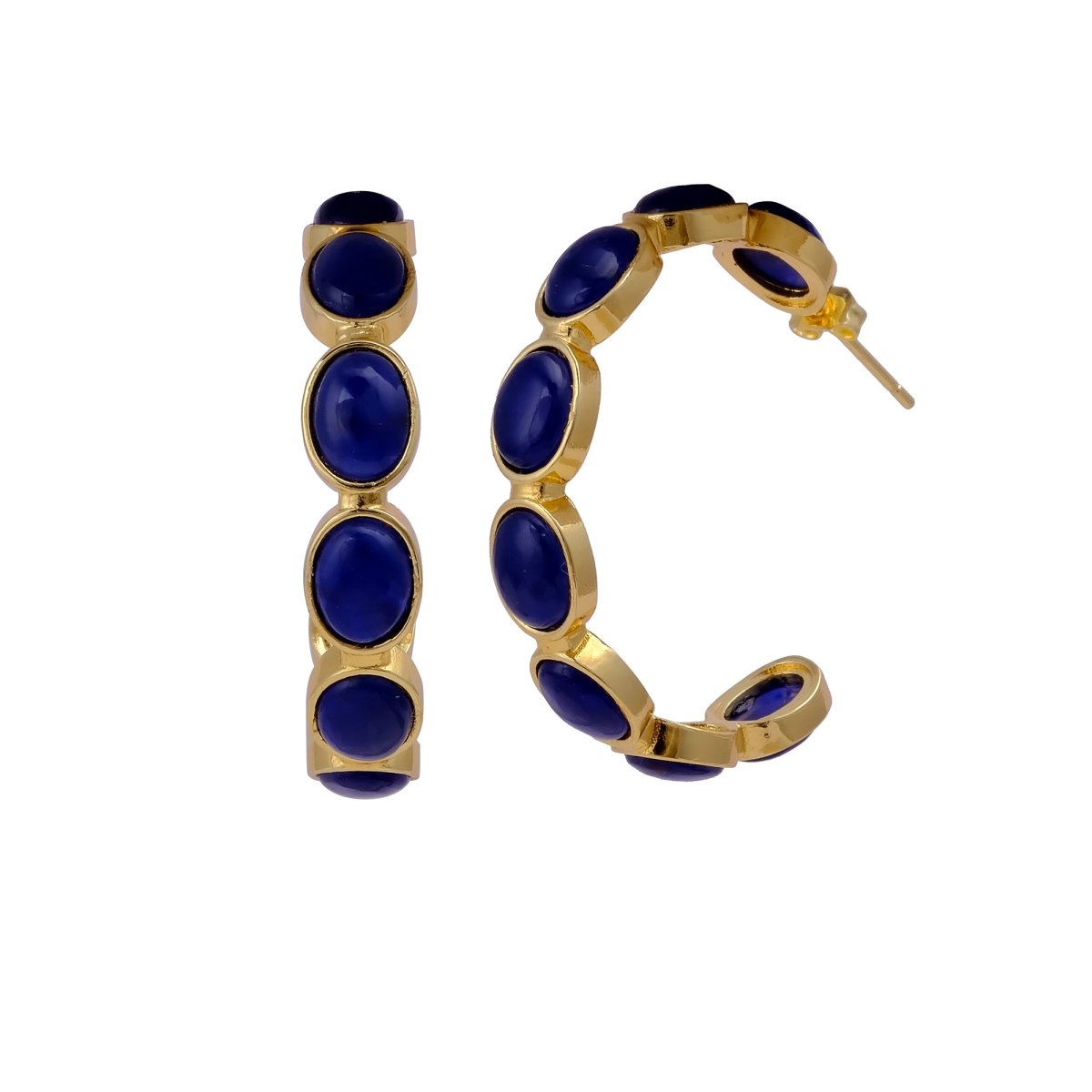 Lapis Lazuli Stud Hoop Earrings – Elegant Gold Minimalist Design CE - 1005