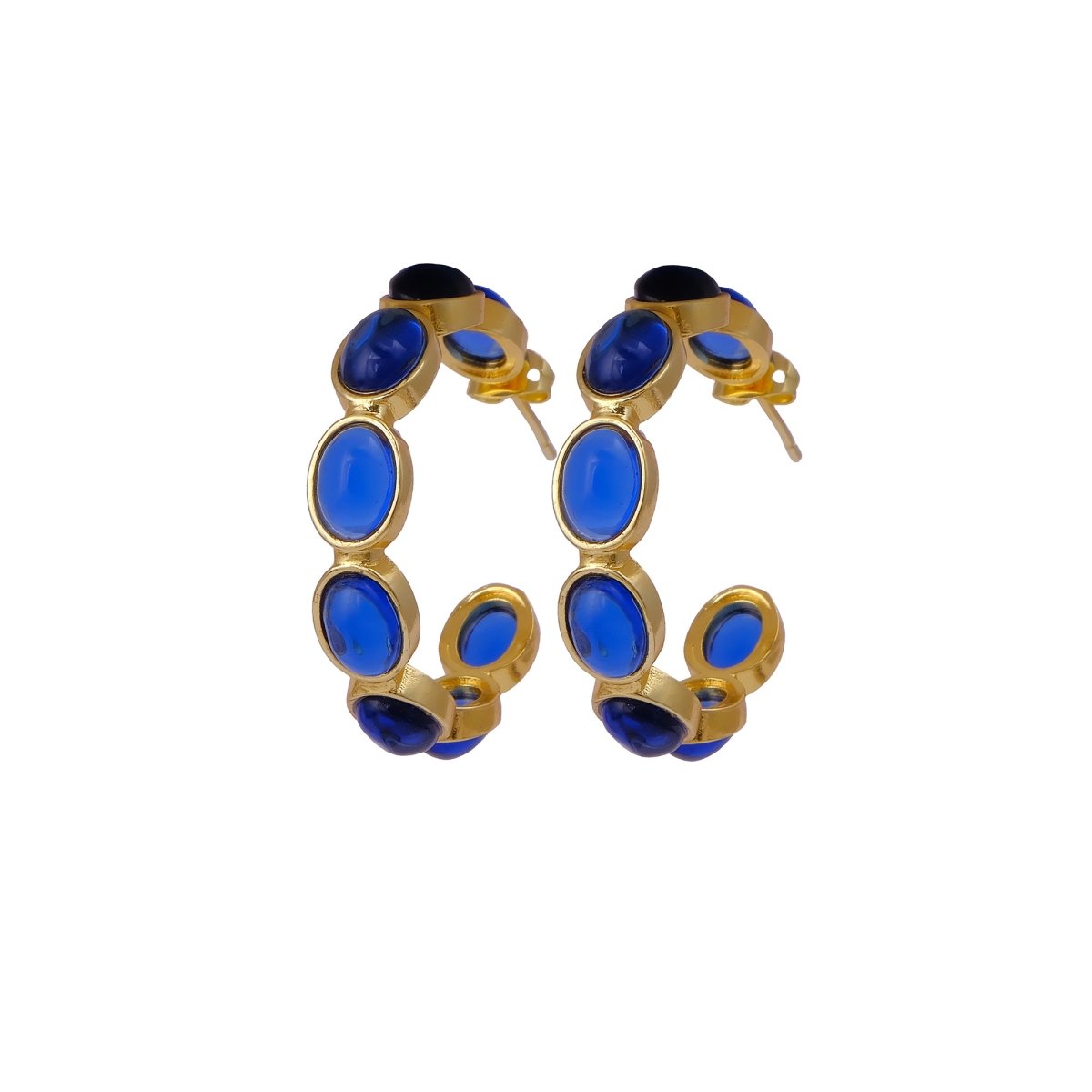 Lapis Lazuli Stud Hoop Earrings – Elegant Gold Minimalist Design CE - 1005
