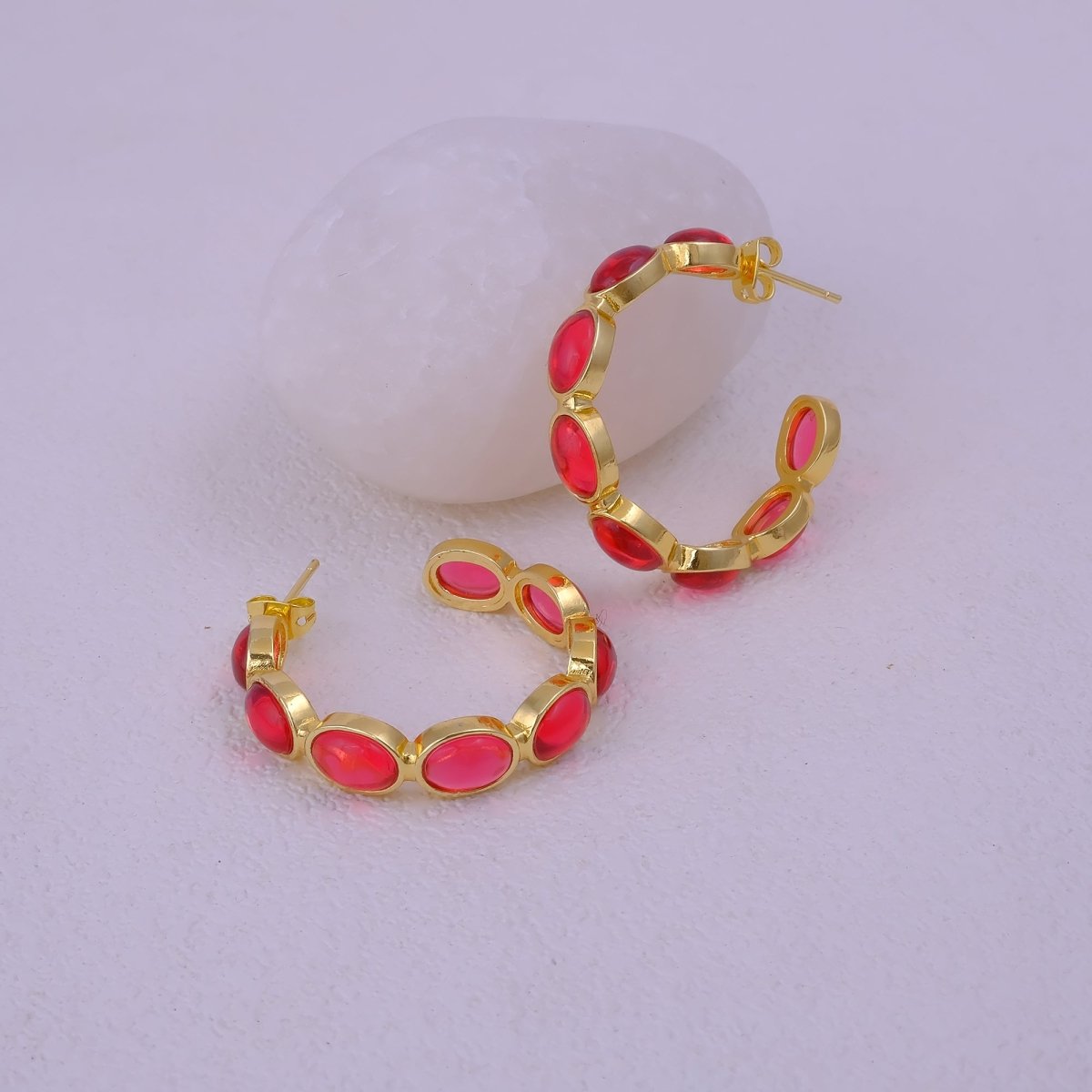 Lapis Lazuli Stud Hoop Earrings – Elegant Gold Minimalist Design CE - 1005