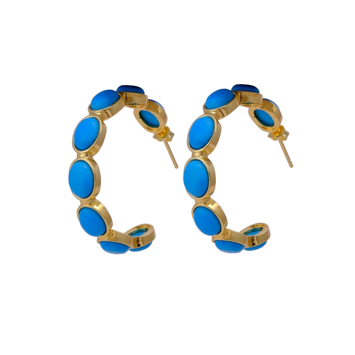 Lapis Lazuli Stud Hoop Earrings – Elegant Gold Minimalist Design CE - 1005