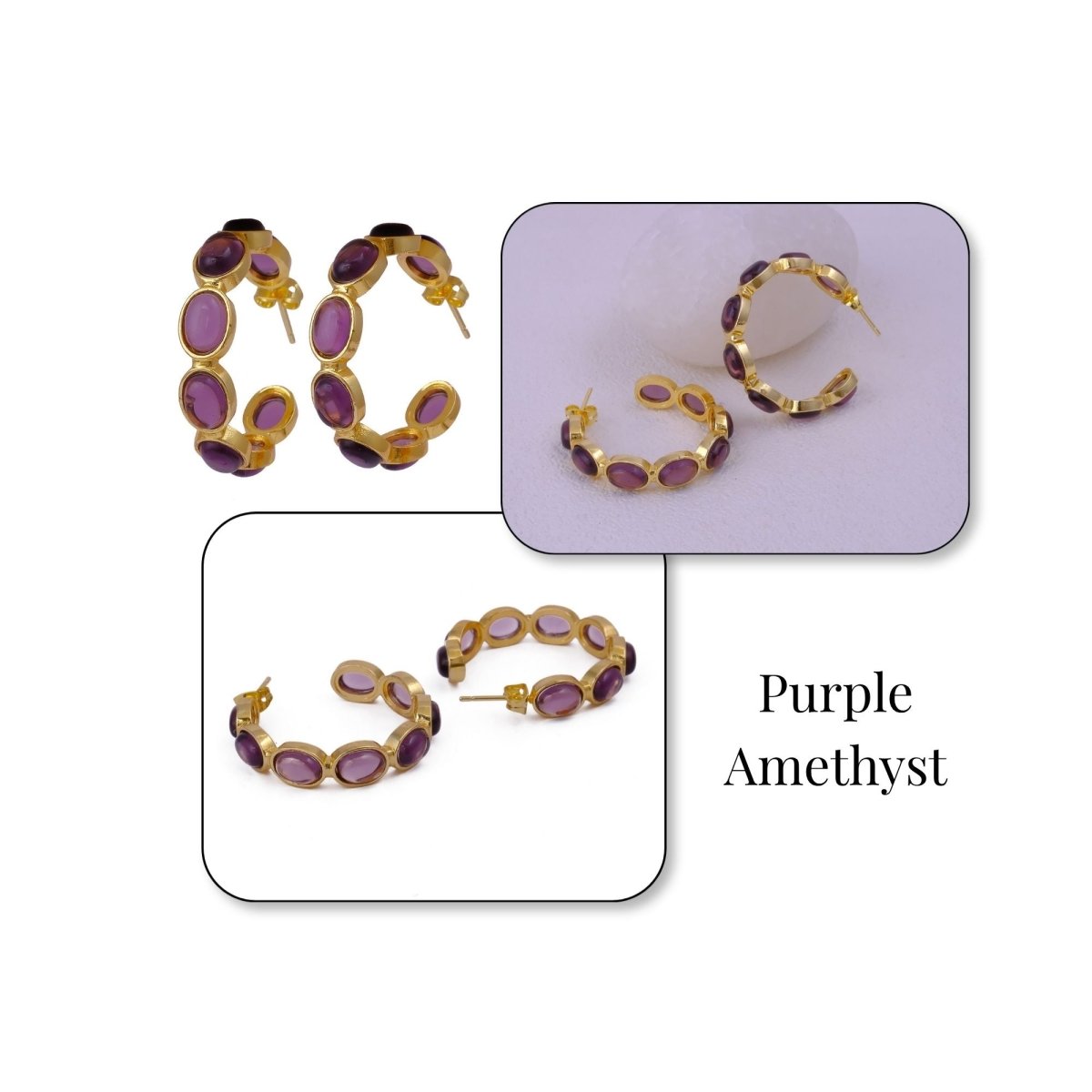 Lapis Lazuli Stud Hoop Earrings – Elegant Gold Minimalist Design CE - 1005