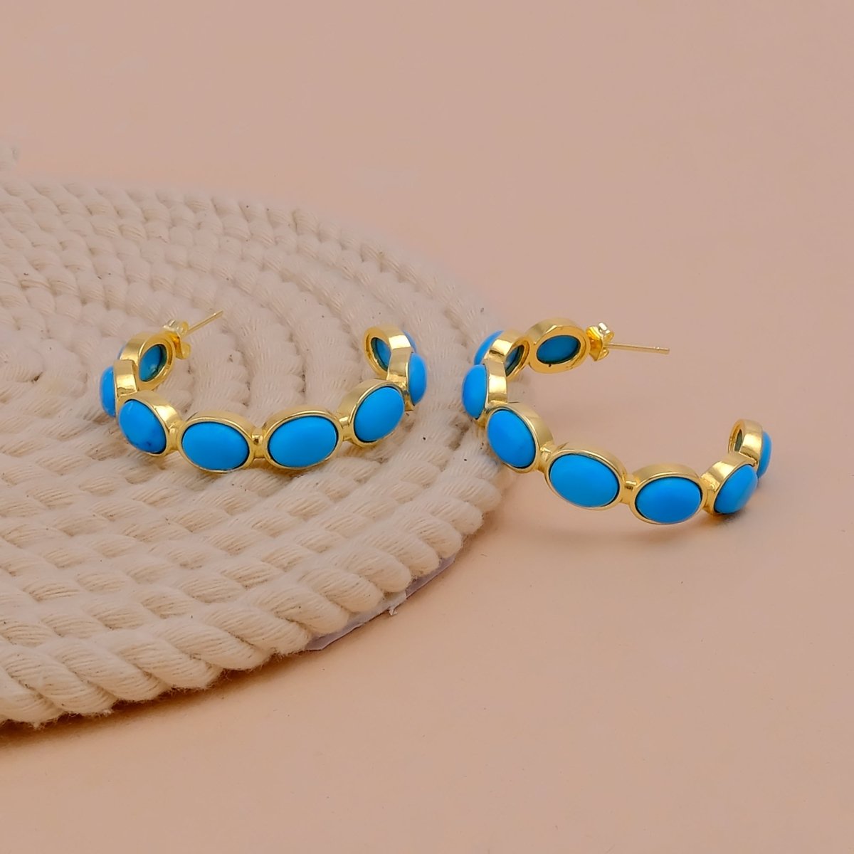 Lapis Lazuli Stud Hoop Earrings – Elegant Gold Minimalist Design CE - 1005
