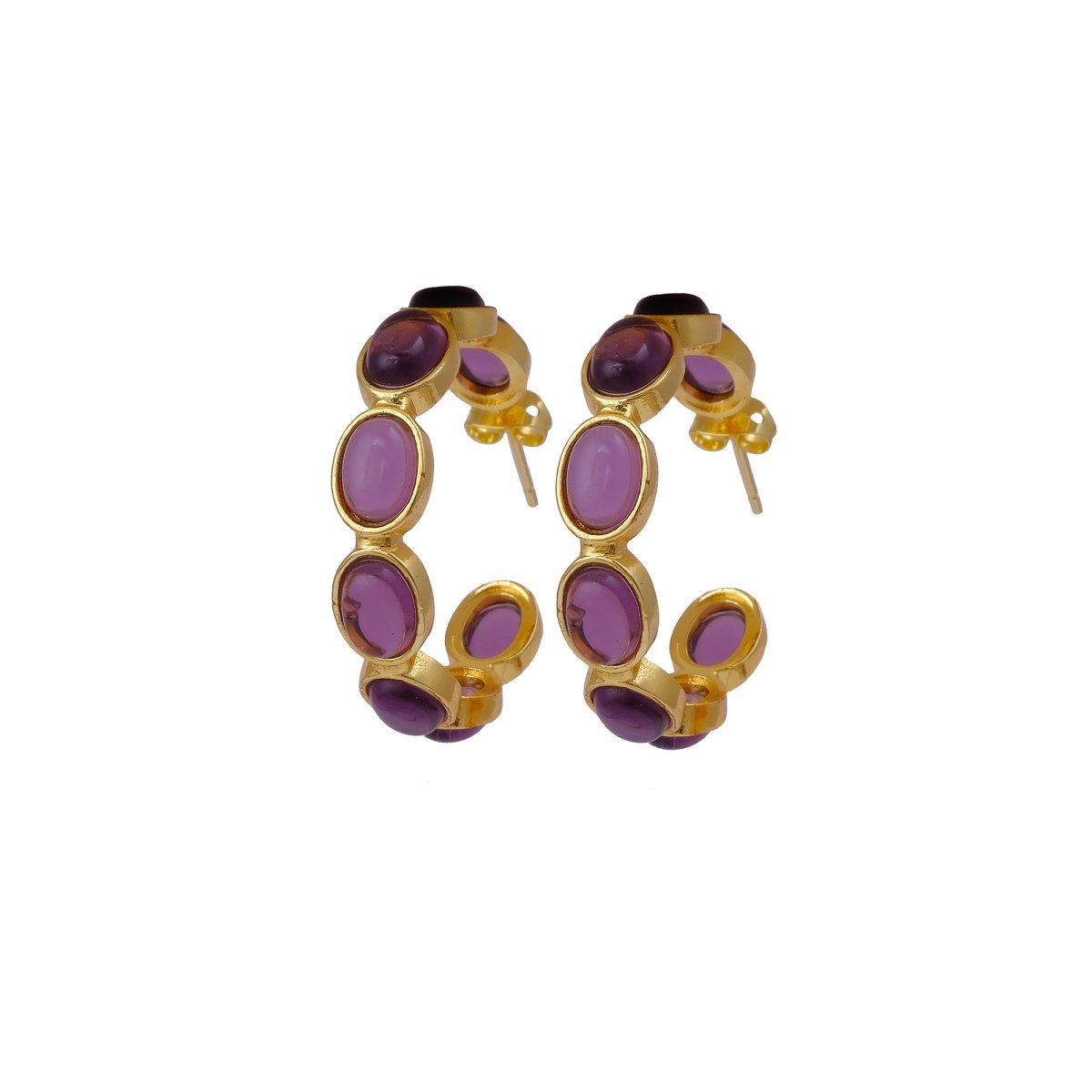 Lapis Lazuli Stud Hoop Earrings – Elegant Gold Minimalist Design CE - 1005