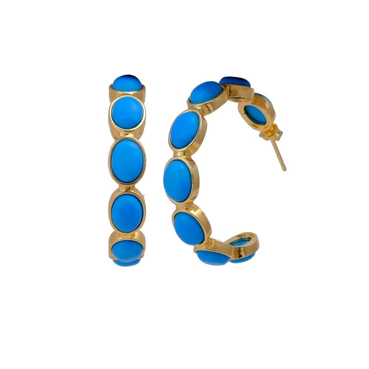 Lapis Lazuli Stud Hoop Earrings – Elegant Gold Minimalist Design CE - 1005