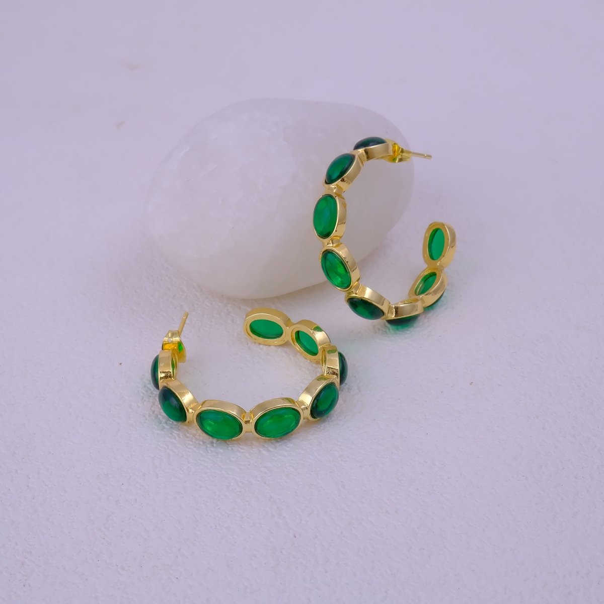 Lapis Lazuli Stud Hoop Earrings – Elegant Gold Minimalist Design CE - 1005