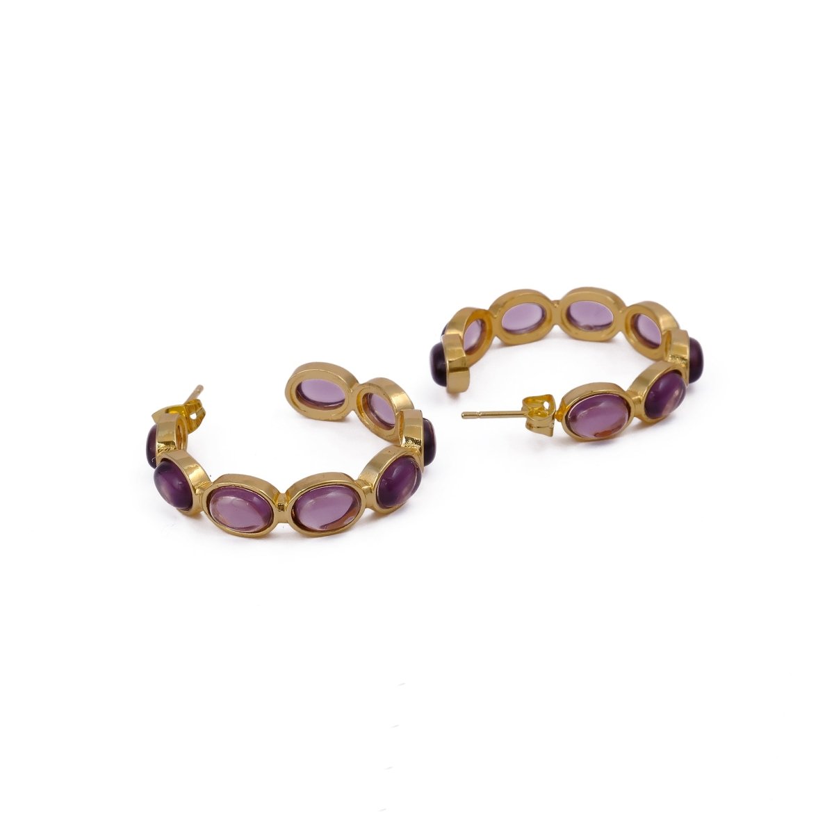 Lapis Lazuli Stud Hoop Earrings – Elegant Gold Minimalist Design CE - 1005