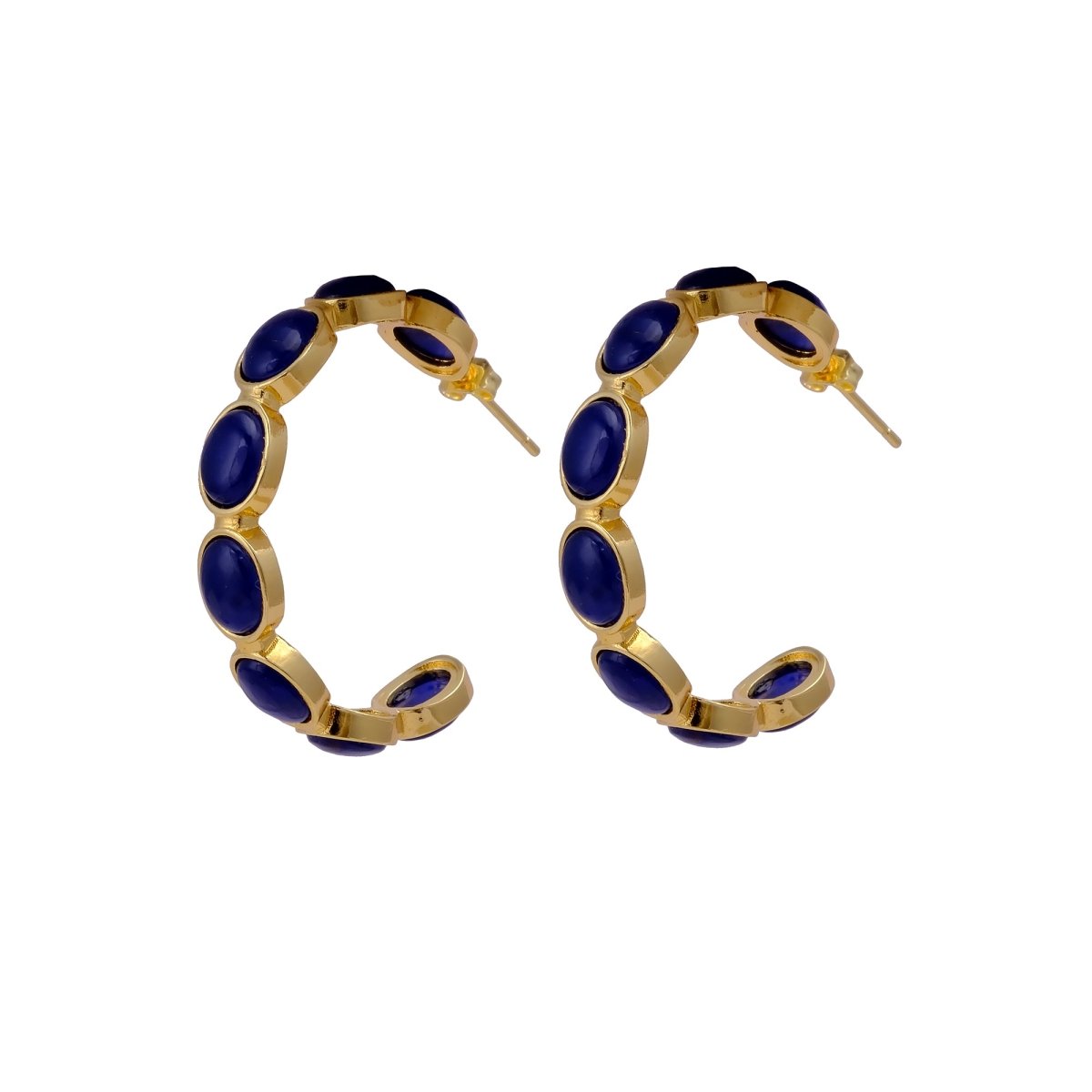 Lapis Lazuli Stud Hoop Earrings – Elegant Gold Minimalist Design CE - 1005