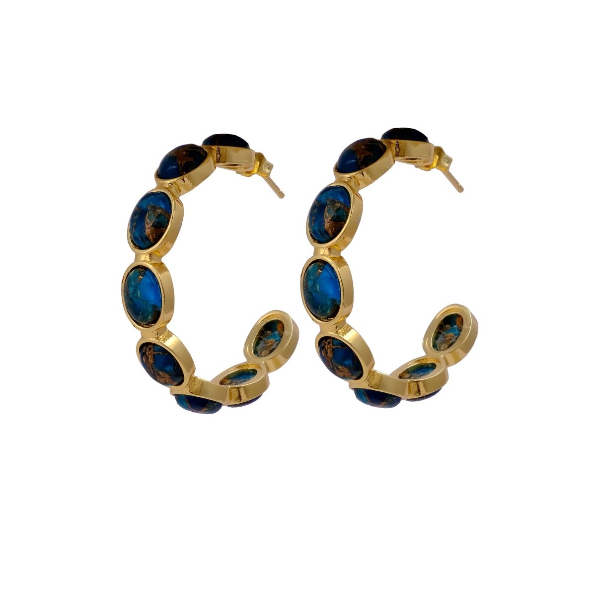 Lapis Lazuli Stud Hoop Earrings – Elegant Gold Minimalist Design CE - 1005