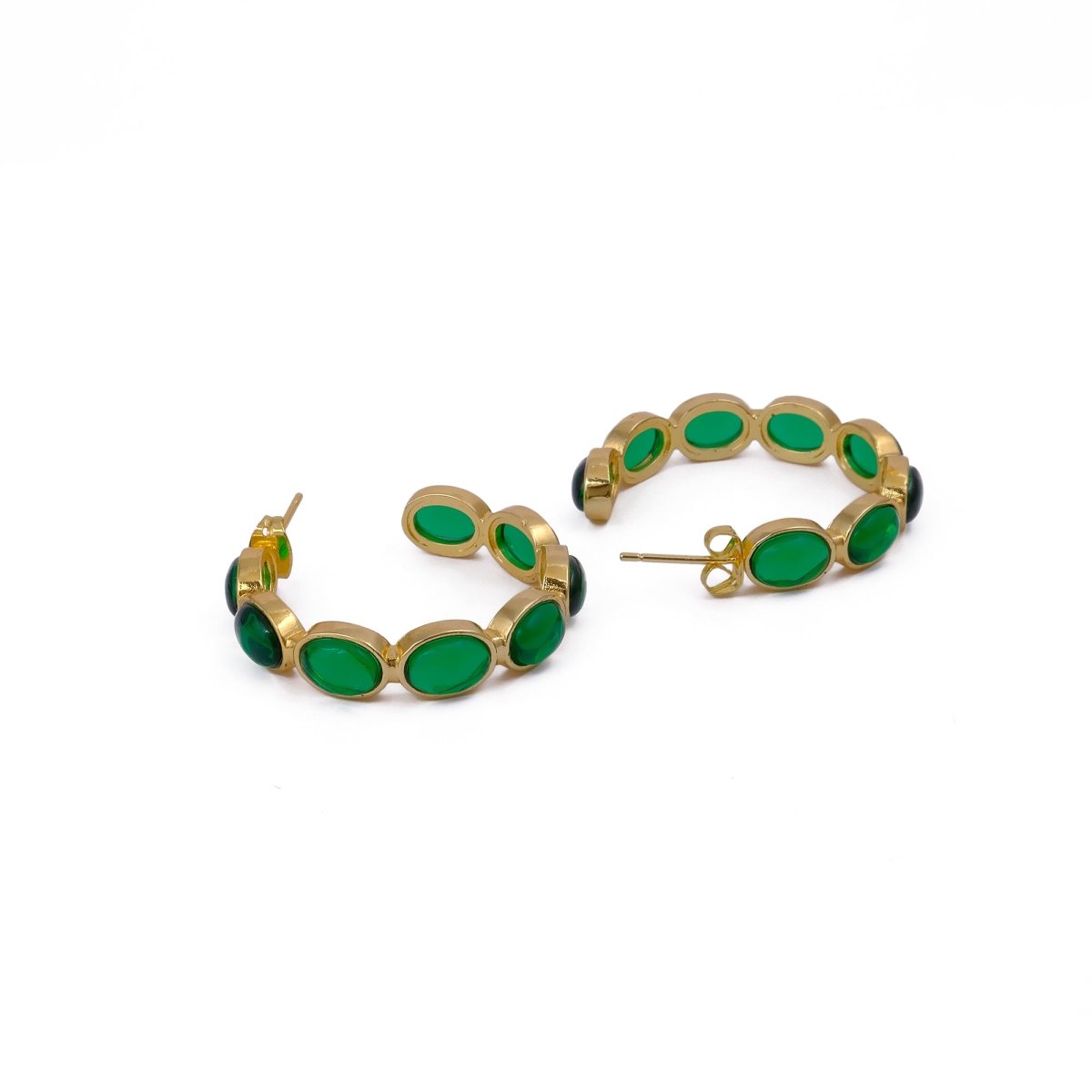 Lapis Lazuli Stud Hoop Earrings – Elegant Gold Minimalist Design CE - 1005