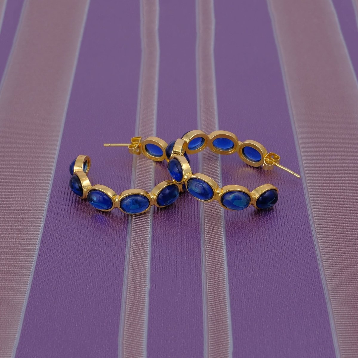 Lapis Lazuli Stud Hoop Earrings – Elegant Gold Minimalist Design CE - 1005