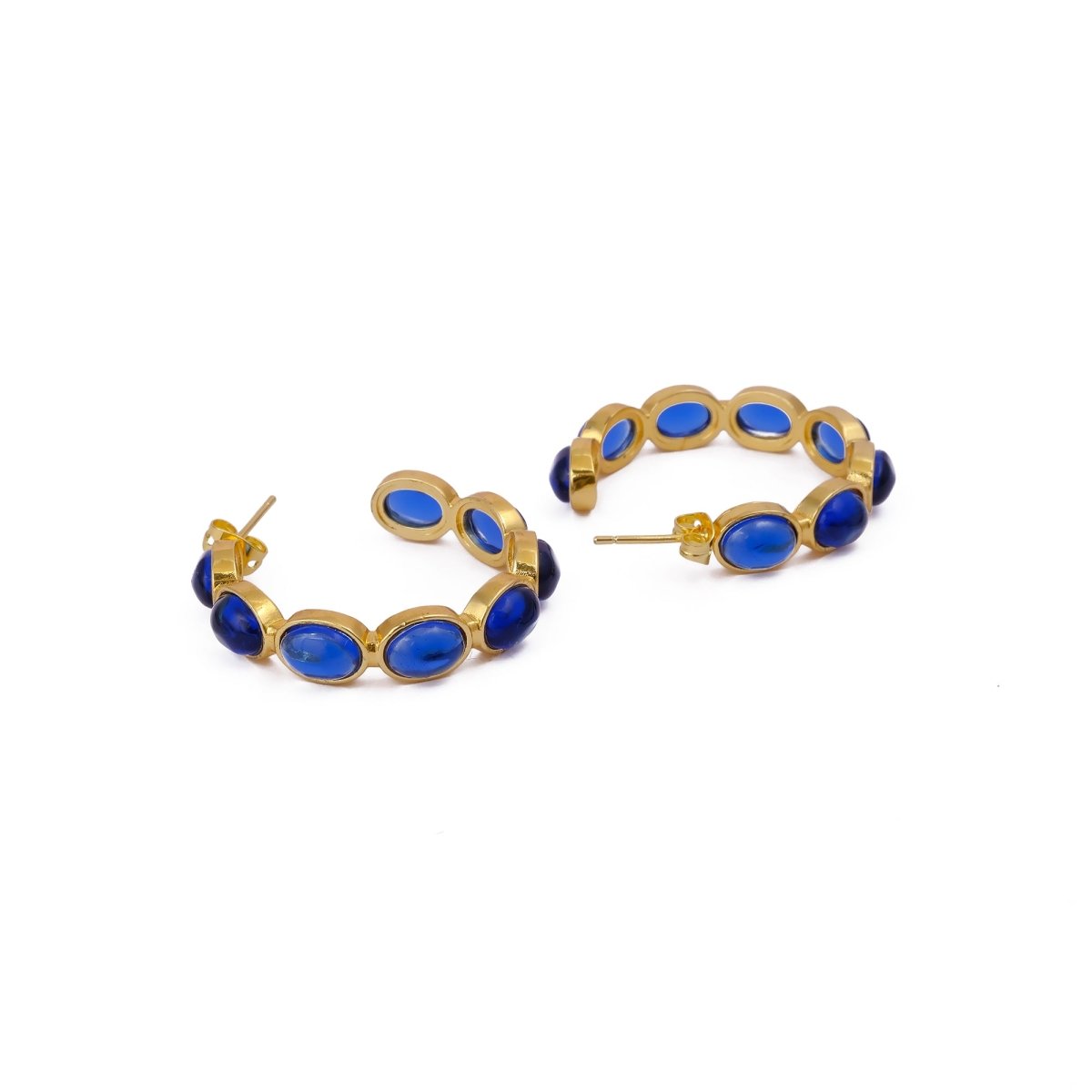 Lapis Lazuli Stud Hoop Earrings – Elegant Gold Minimalist Design CE - 1005