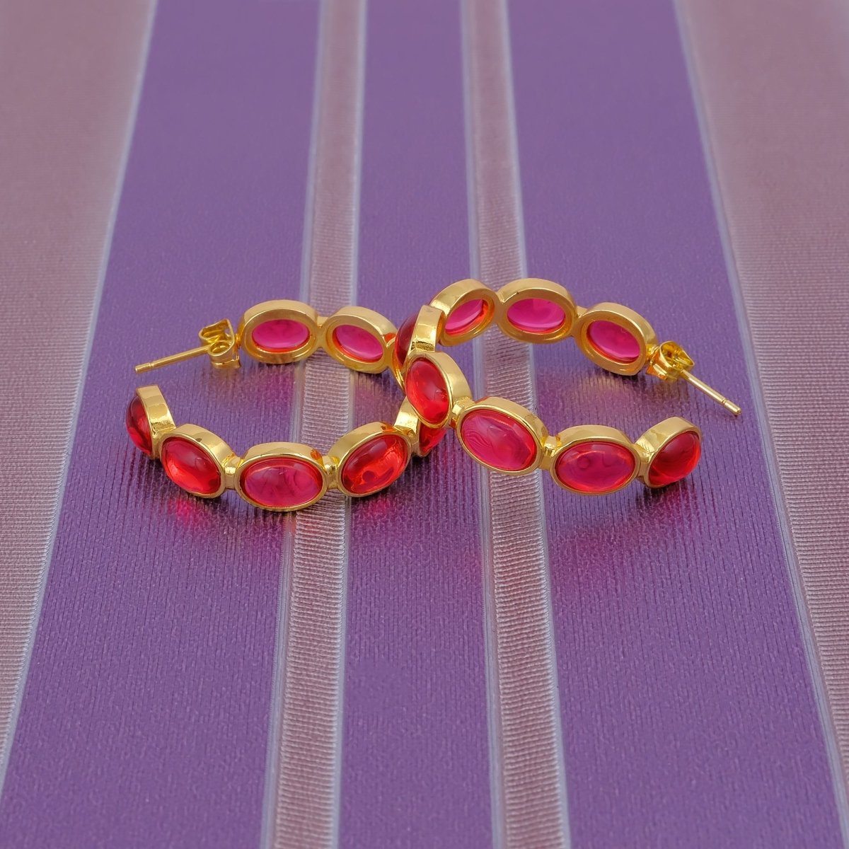Lapis Lazuli Stud Hoop Earrings – Elegant Gold Minimalist Design CE - 1005