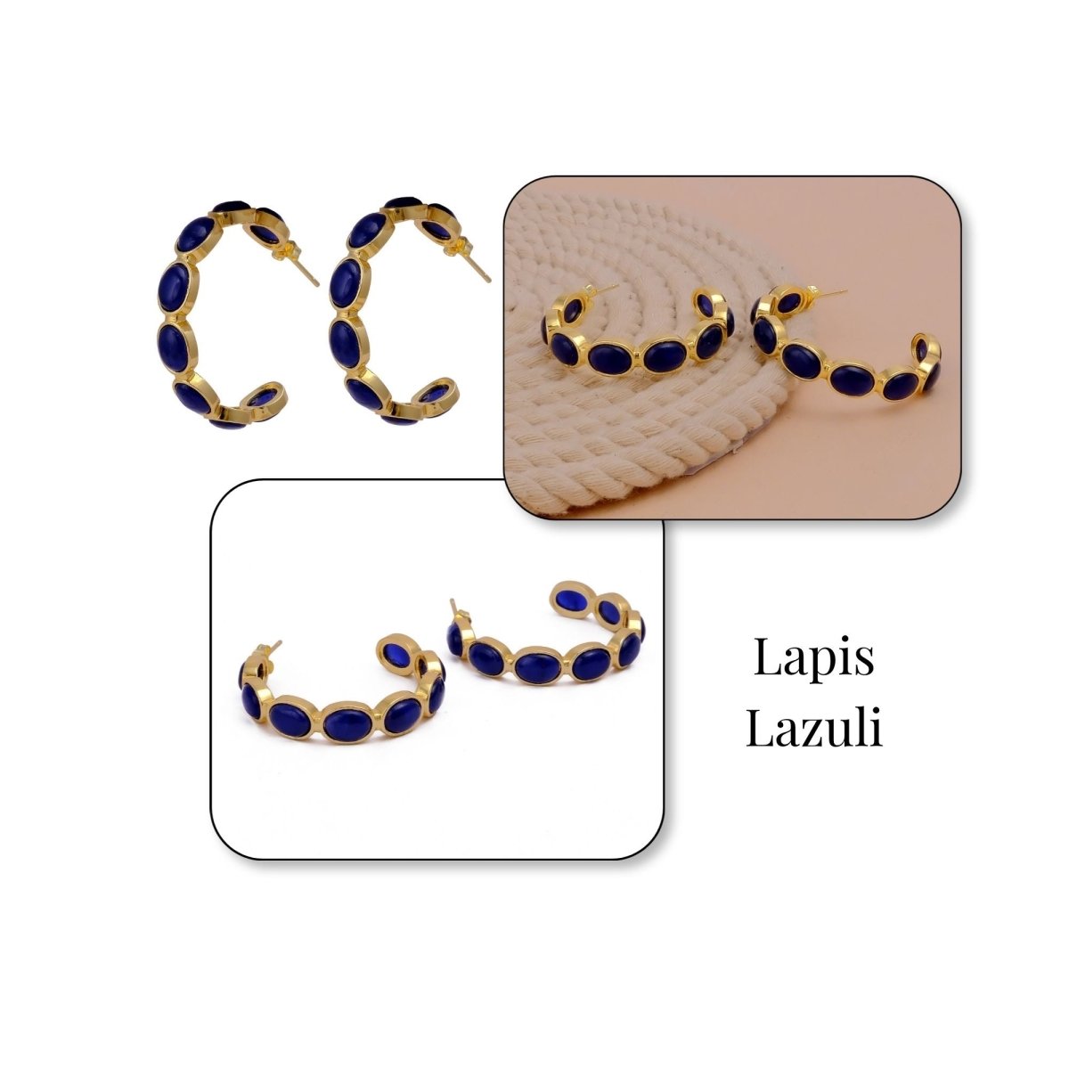 Lapis Lazuli Stud Hoop Earrings – Elegant Gold Minimalist Design CE - 1005