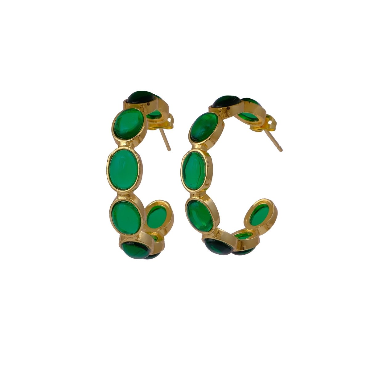 Lapis Lazuli Stud Hoop Earrings – Elegant Gold Minimalist Design CE - 1005