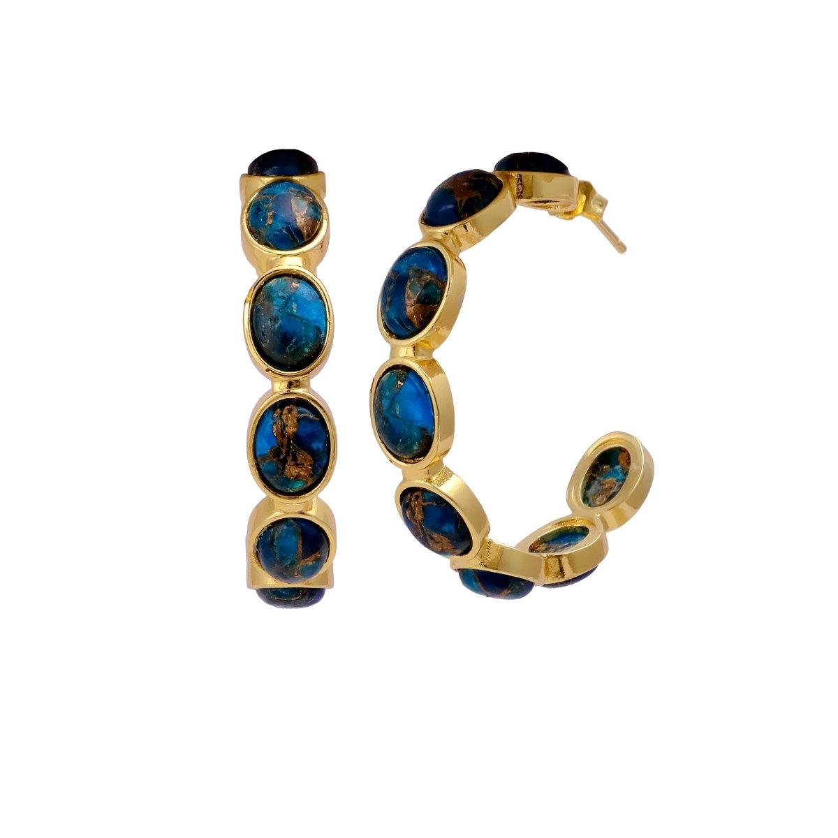 Lapis Lazuli Stud Hoop Earrings – Elegant Gold Minimalist Design CE - 1005
