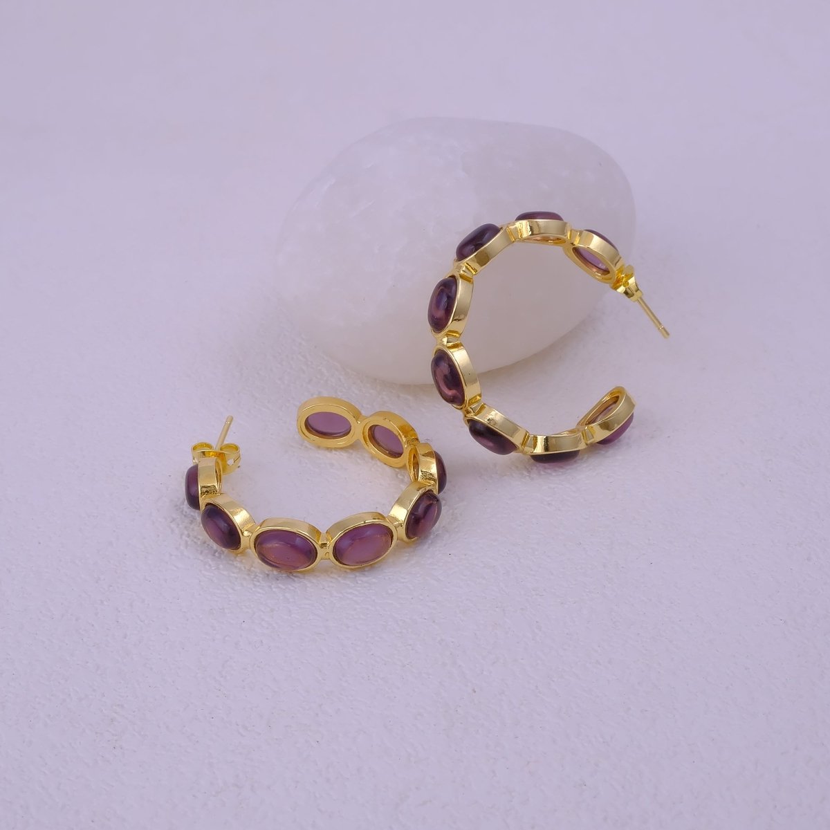 Lapis Lazuli Stud Hoop Earrings – Elegant Gold Minimalist Design CE - 1005