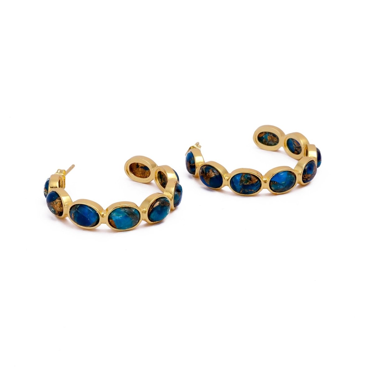 Lapis Lazuli Stud Hoop Earrings – Elegant Gold Minimalist Design CE - 1005