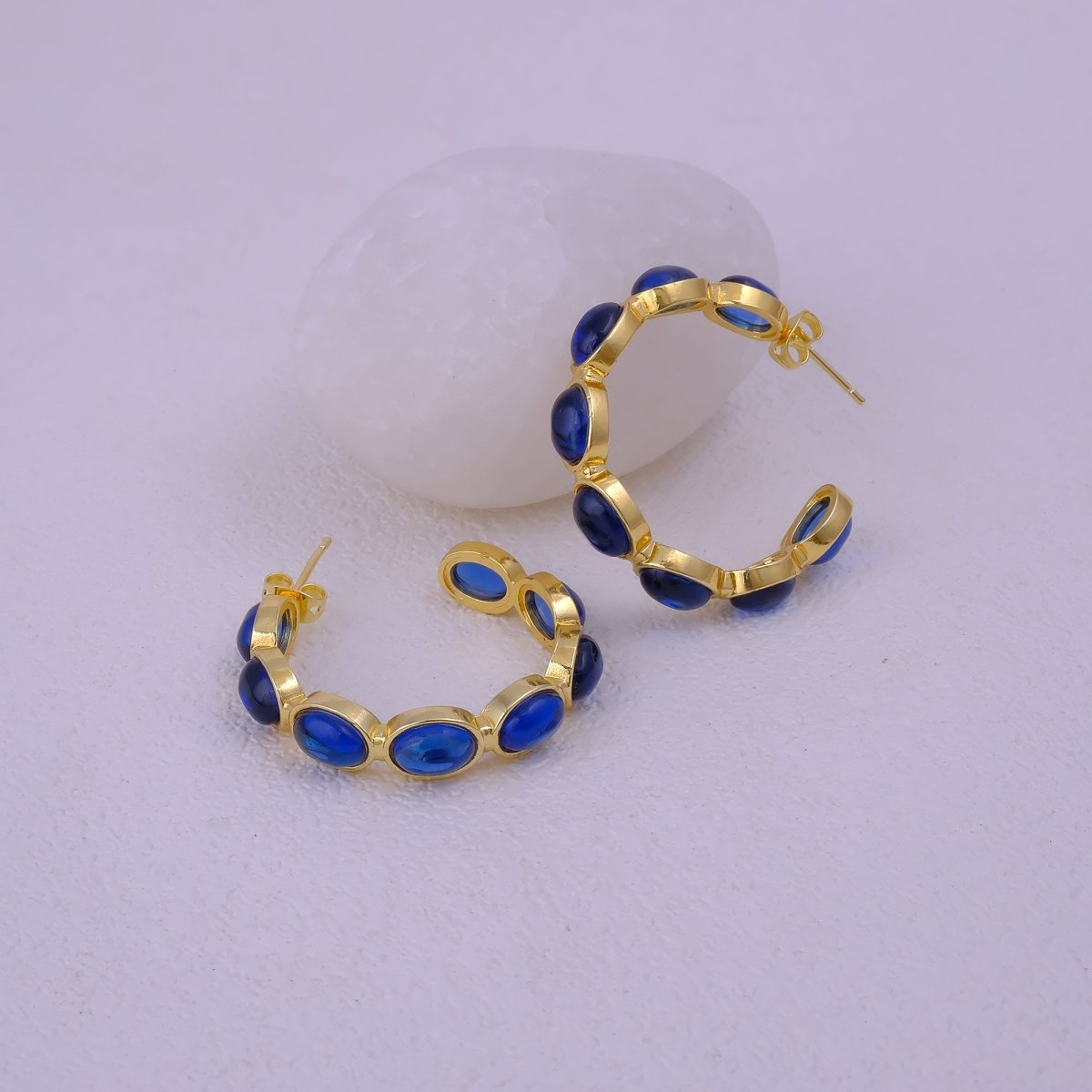 Lapis Lazuli Stud Hoop Earrings – Elegant Gold Minimalist Design CE - 1005