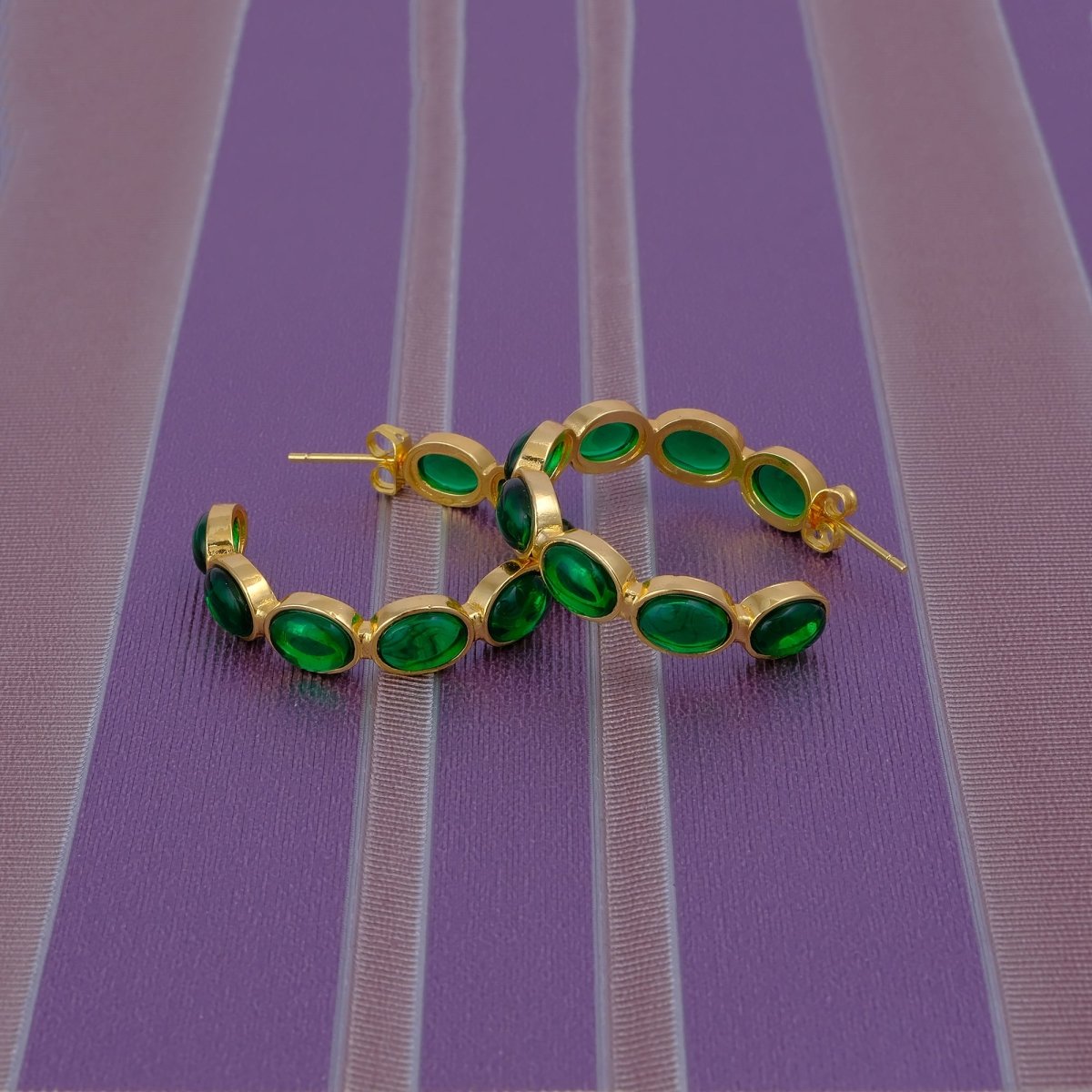 Lapis Lazuli Stud Hoop Earrings – Elegant Gold Minimalist Design CE - 1005