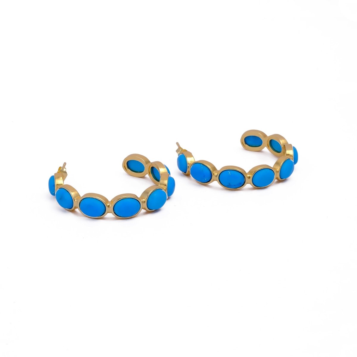 Lapis Lazuli Stud Hoop Earrings – Elegant Gold Minimalist Design CE - 1005