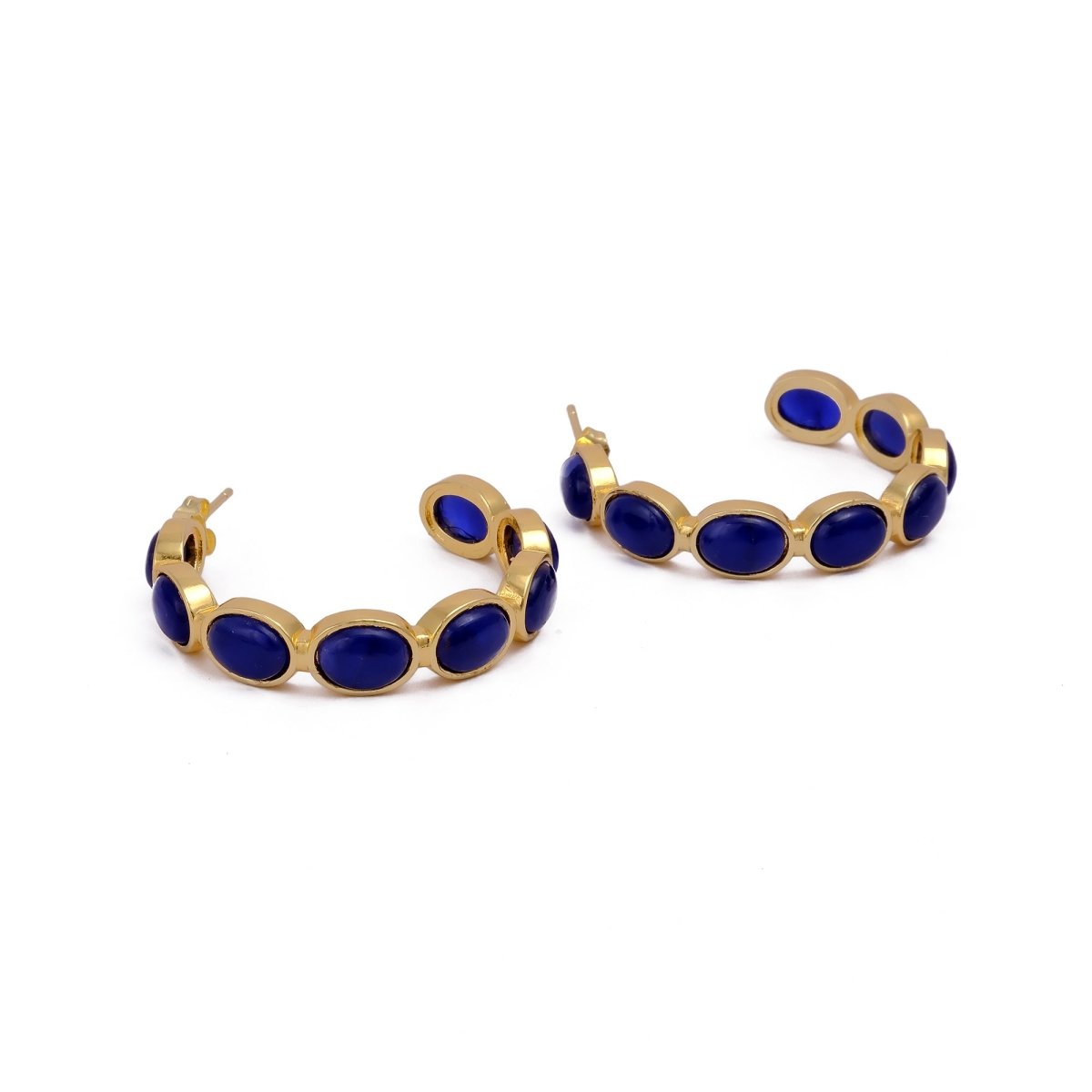 Lapis Lazuli Stud Hoop Earrings – Elegant Gold Minimalist Design CE - 1005