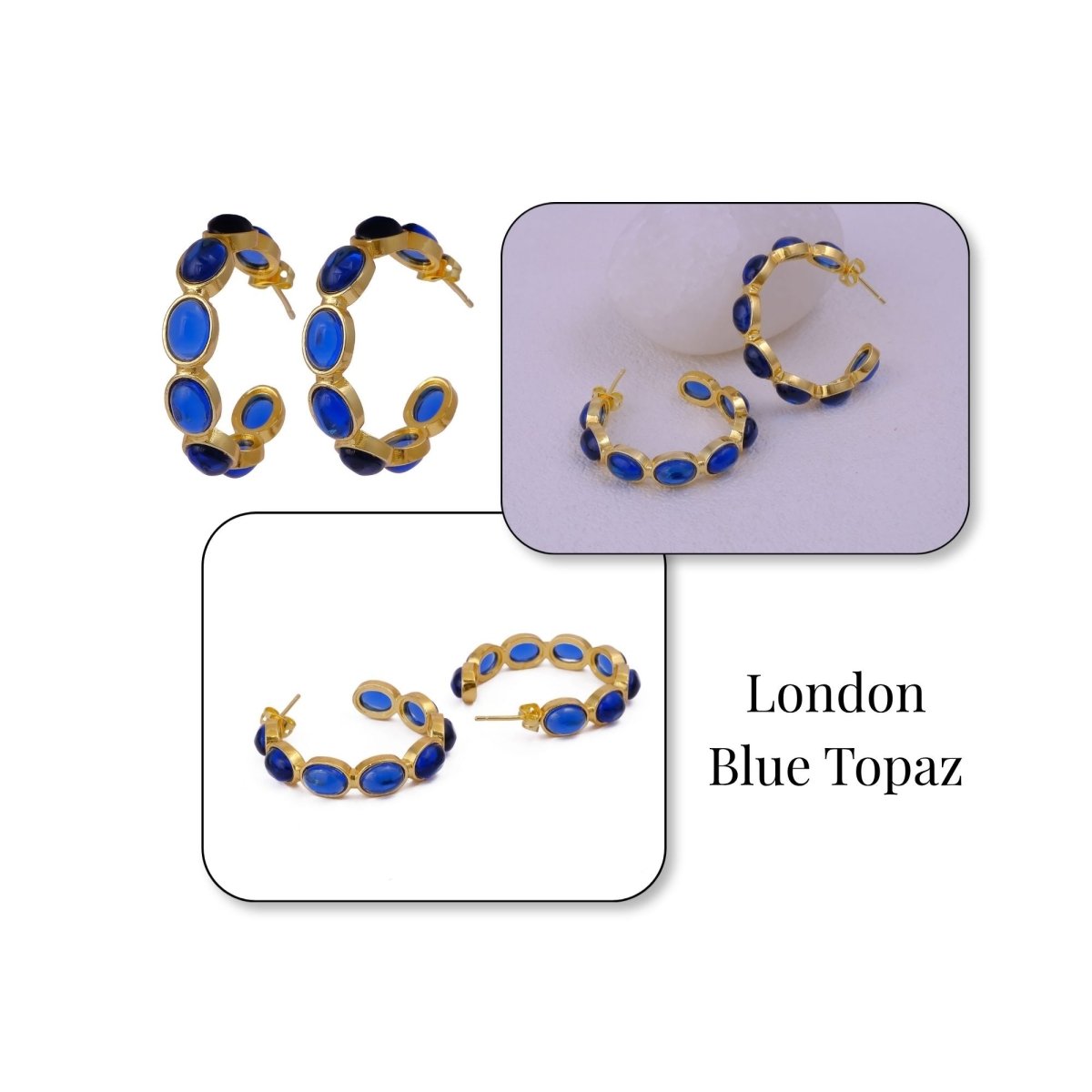 Lapis Lazuli Stud Hoop Earrings – Elegant Gold Minimalist Design CE - 1005