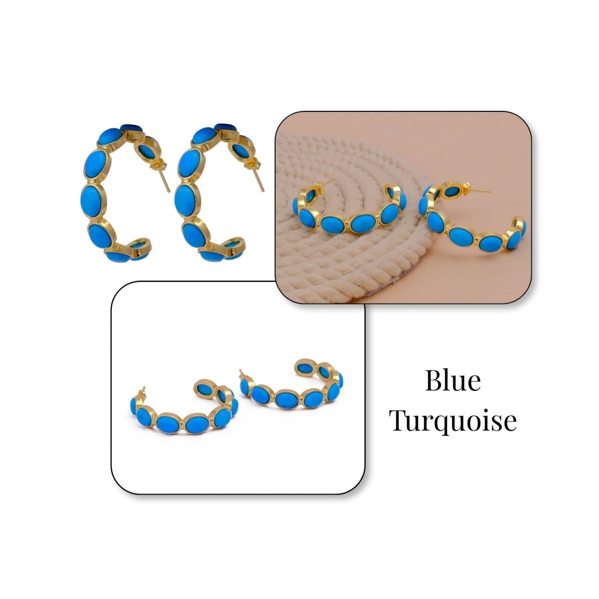 Lapis Lazuli Stud Hoop Earrings – Elegant Gold Minimalist Design CE - 1005