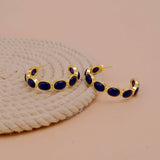 Lapis Lazuli Stud Hoop Earrings – Elegant Gold Minimalist Design CE - 1005