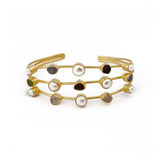 Layered Multi - Stone Bezel Cuff, Freeform Gemstone Gold Plated Stacking Bangle 3501