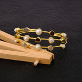 Layered Multi - Stone Bezel Cuff, Freeform Gemstone Gold Plated Stacking Bangle 3501