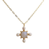 Layering Paperclip Chain Necklace with Rainbow Moonstone & Pearl Pendant 5406