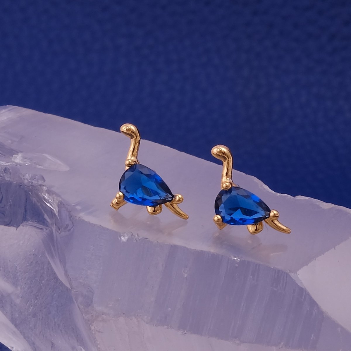 London Blue Topaz Earrings Cute Little Dinosaur Stud Earrings Gold Plated Jewelry For Kids
