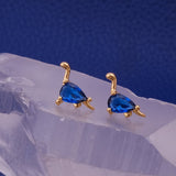 London Blue Topaz Earrings Cute Little Dinosaur Stud Earrings Gold Plated Jewelry For Kids