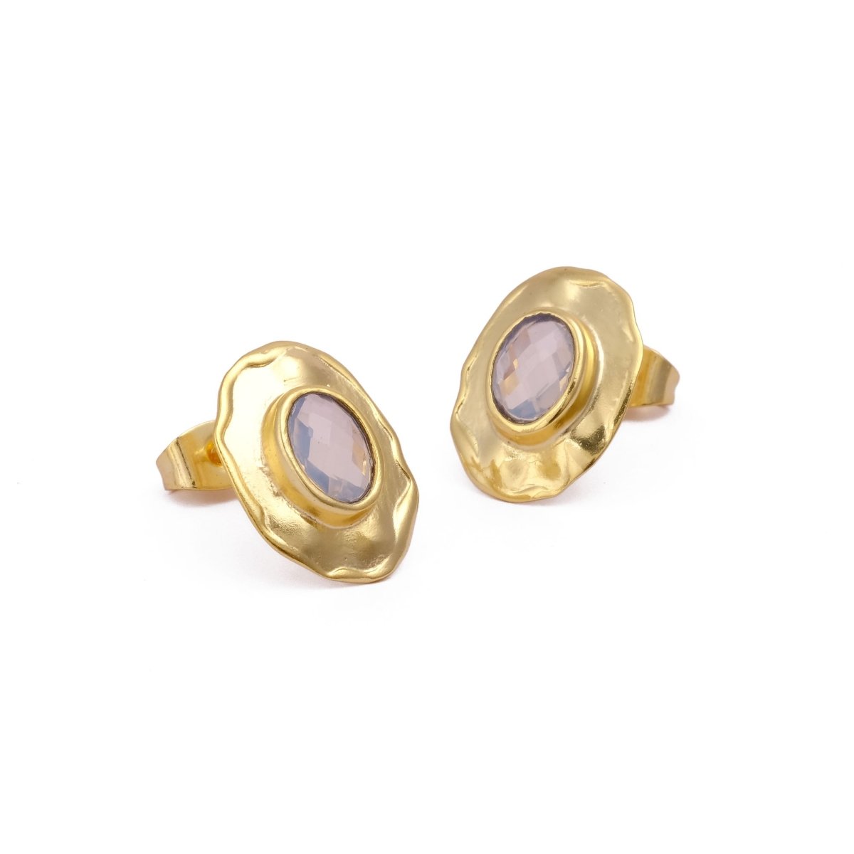 London Blue Topaz Gemstones Studs Gold Plated Hammered Style Stud Earrings