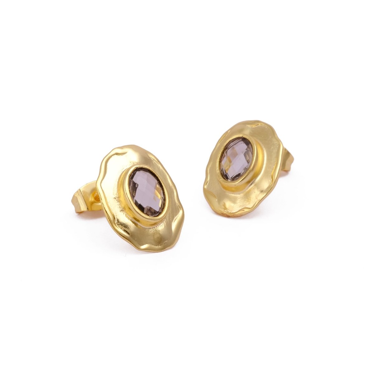 London Blue Topaz Gemstones Studs Gold Plated Hammered Style Stud Earrings