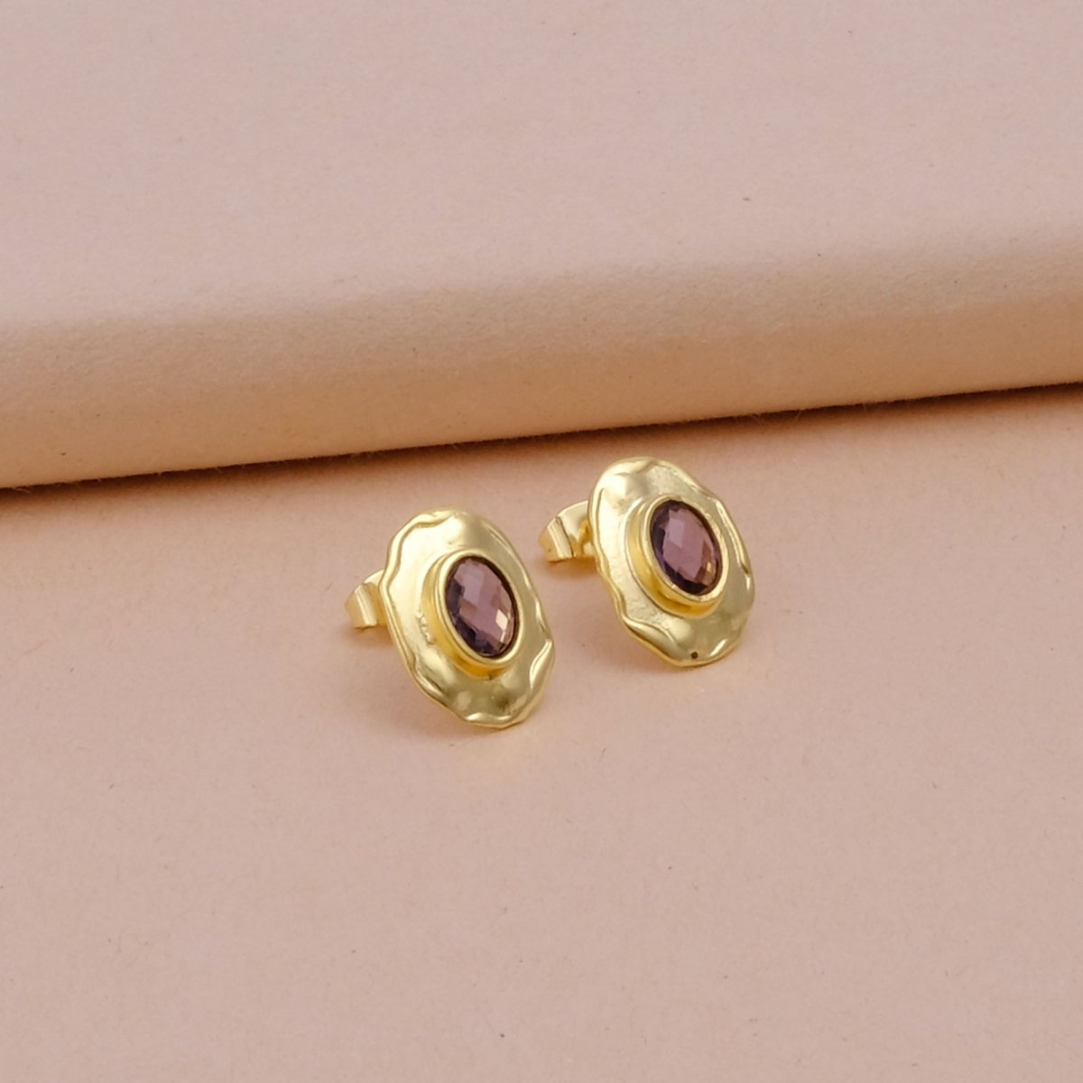 London Blue Topaz Gemstones Studs Gold Plated Hammered Style Stud Earrings Purple Amethyst