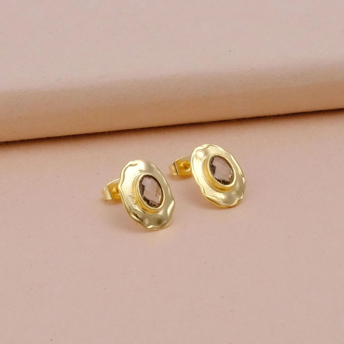 London Blue Topaz Gemstones Studs Gold Plated Hammered Style Stud Earrings