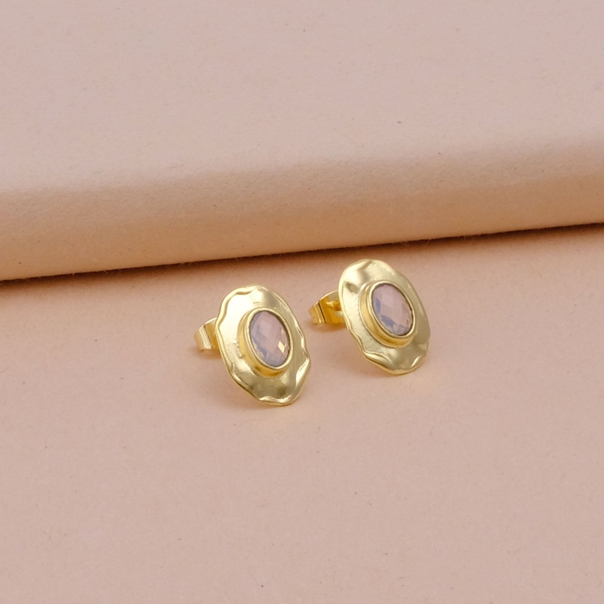 London Blue Topaz Gemstones Studs Gold Plated Hammered Style Stud Earrings Opalite