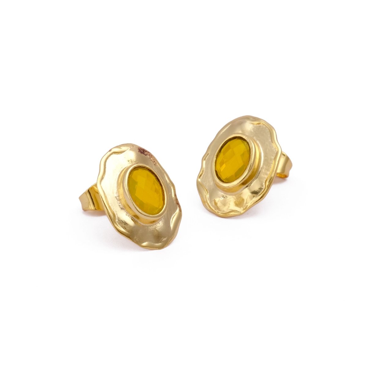 London Blue Topaz Gemstones Studs Gold Plated Hammered Style Stud Earrings
