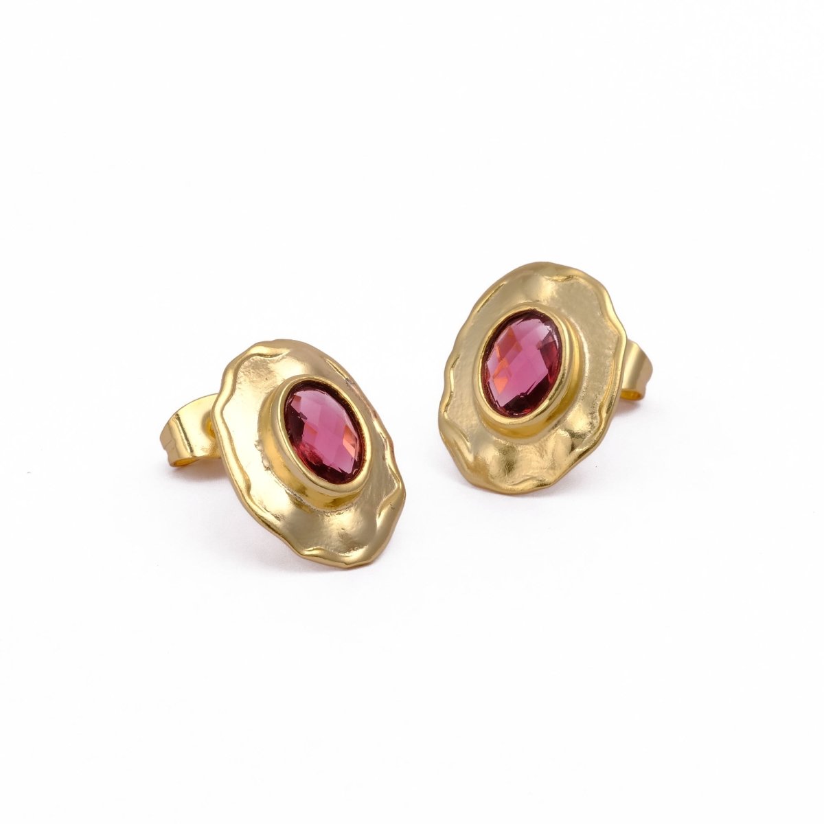 London Blue Topaz Gemstones Studs Gold Plated Hammered Style Stud Earrings