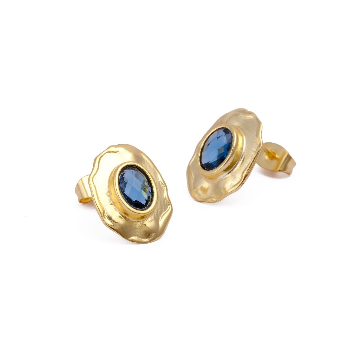 London Blue Topaz Gemstones Studs Gold Plated Hammered Style Stud Earrings