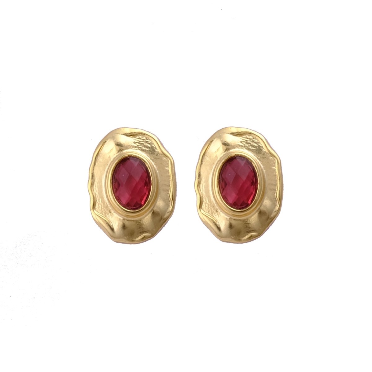 London Blue Topaz Gemstones Studs Gold Plated Hammered Style Stud Earrings