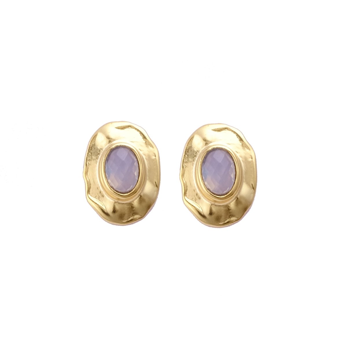 London Blue Topaz Gemstones Studs Gold Plated Hammered Style Stud Earrings